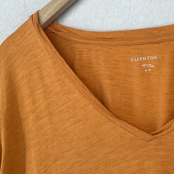 EILEEN FISHER Top M Slub Organic Cotton Jersey V-Neck Short Sleeve Orange - Picture 6 of 13